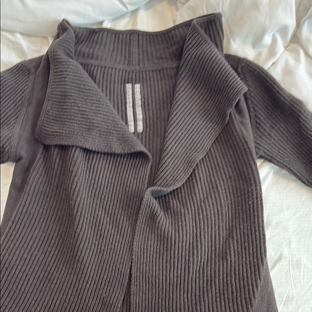 Rick Owens Gray Ribbed Cardigan Sweater
